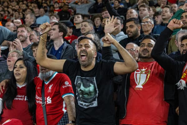 SOUTHAMPTON, ENGLAND - Tuesday, May 17, 2022: Liverpool supporters celebrate during the FA Premier League match between Southampton FC and Liverpool FC at St Mary's Stadium. (Pic by David Rawcliffe/Propaganda)