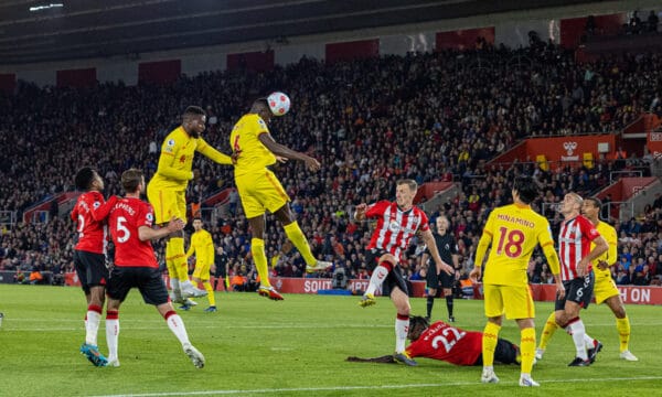 SOUTHAMPTON, ENGLAND - Tuesday, May 17, 2022: Liverpool's Ibrahima Konaté heads towards goal during the FA Premier League match between Southampton FC and Liverpool FC at St Mary's Stadium. (Pic by David Rawcliffe/Propaganda)