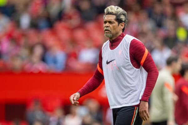 MANCHESTER, ENGLAND - Saturday, May 21, 2022: Liverpool's Abel Xavier during the pre-match warm-up before the MUFC Foundation friendly 'Legends of the North' match between Manchester United FC Legends and Liverpool FC Legends at Old Trafford. (Pic by David Rawcliffe/Propaganda)