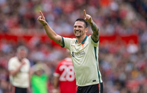 MANCHESTER, ENGLAND - Saturday, May 21, 2022: Liverpool's Mark Gonzalez celebrates after scoring the second goal during the MUFC Foundation friendly 'Legends of the North' match between Manchester United FC Legends and Liverpool FC Legends at Old Trafford. (Pic by David Rawcliffe/Propaganda)