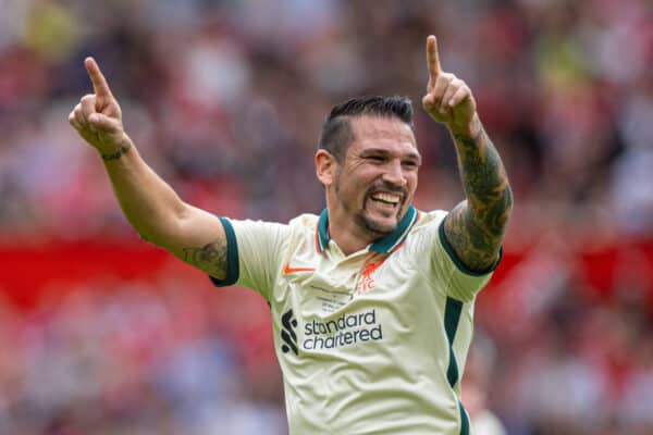 MANCHESTER, ENGLAND - Saturday, May 21, 2022: Liverpool's Mark Gonzalez celebrates after scoring the second goal during the MUFC Foundation friendly 'Legends of the North' match between Manchester United FC Legends and Liverpool FC Legends at Old Trafford. (Pic by David Rawcliffe/Propaganda)