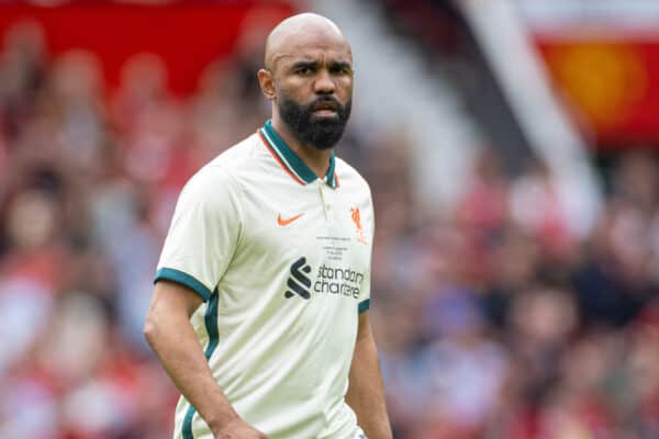 MANCHESTER, ENGLAND - Saturday, May 21, 2022: Liverpool's Florent Sinama-Pongolle during the MUFC Foundation friendly 'Legends of the North' match between Manchester United FC Legends and Liverpool FC Legends at Old Trafford. (Pic by David Rawcliffe/Propaganda)