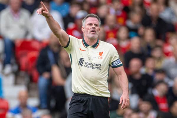 MANCHESTER, ENGLAND - Saturday, May 21, 2022: Liverpool's Jamie Carragher during the MUFC Foundation friendly 'Legends of the North' match between Manchester United FC Legends and Liverpool FC Legends at Old Trafford. (Pic by David Rawcliffe/Propaganda)