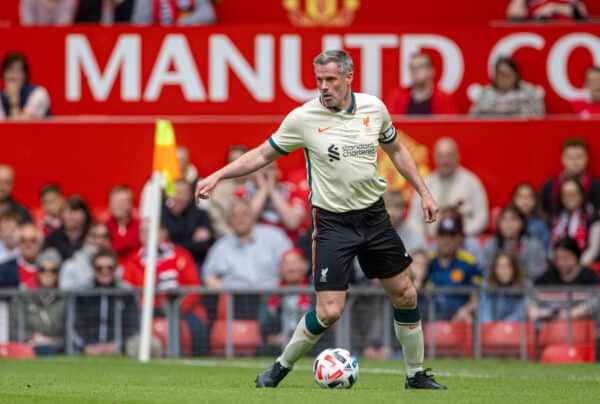 MANCHESTER, ENGLAND - Saturday, May 21, 2022: Liverpool's Jamie Carragher during the MUFC Foundation friendly 'Legends of the North' match between Manchester United FC Legends and Liverpool FC Legends at Old Trafford. (Pic by David Rawcliffe/Propaganda)