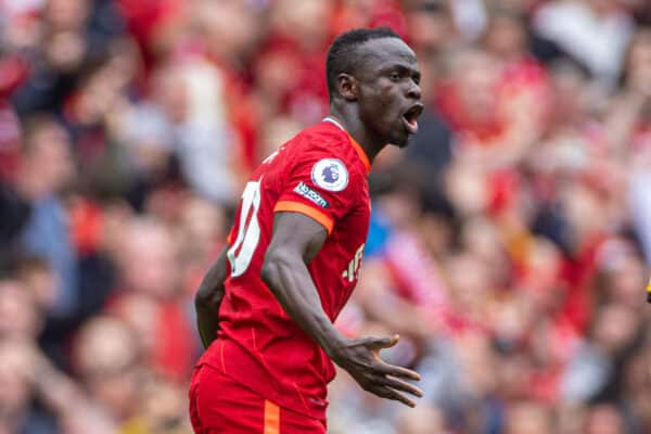 LIVERPOOL, ENGLAND - Sunday, May 22, 2022: Liverpool's Sadio Mané celebrates after scoring the first equalising goal during the FA Premier League match between Liverpool FC and Wolverhampton Wanderers FC at Anfield. (Pic by David Rawcliffe/Propaganda)