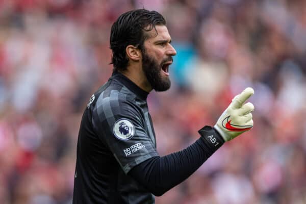 LIVERPOOL, ENGLAND - Sunday, May 22, 2022: Liverpool's goalkeeper Alisson Becker during the FA Premier League match between Liverpool FC and Wolverhampton Wanderers FC at Anfield. (Pic by David Rawcliffe/Propaganda)