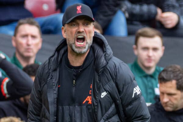 LIVERPOOL, ENGLAND - Sunday, May 22, 2022: Liverpool's manager Jürgen Klopp during the FA Premier League match between Liverpool FC and Wolverhampton Wanderers FC at Anfield. (Pic by David Rawcliffe/Propaganda)