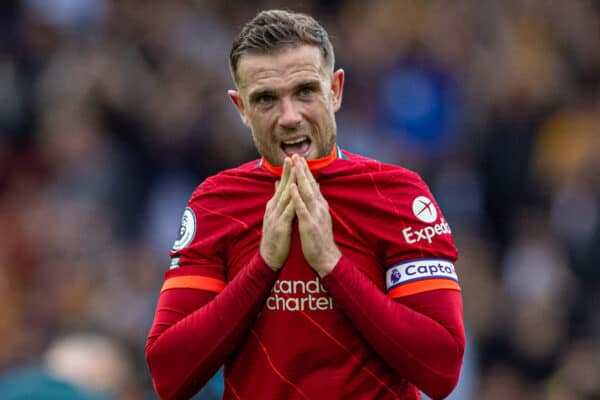 LIVERPOOL, ENGLAND - Sunday, May 22, 2022: Liverpool's captain Jordan Henderson looks dejected after the FA Premier League match between Liverpool FC and Wolverhampton Wanderers FC at Anfield. (Pic by David Rawcliffe/Propaganda)