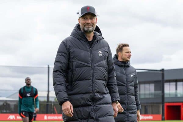 LIVERPOOL, ENGLAND - Wednesday, May 25, 2022: Liverpool's manager Jürgen Klopp during a training session at the AXA Training Centre ahead of the UEFA Champions League Final game between Liverpool FC and Real Madrid CF. (Pic by David Rawcliffe/Propaganda)