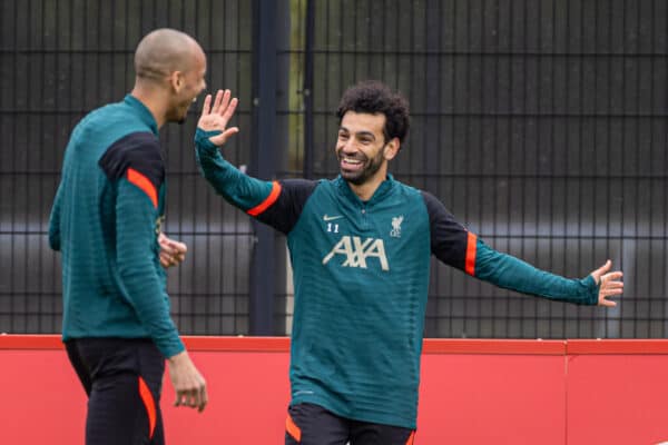 LIVERPOOL, ENGLAND - Wednesday, May 25, 2022: Liverpool's Mohamed Salah during a training session at the AXA Training Centre ahead of the UEFA Champions League Final game between Liverpool FC and Real Madrid CF. (Pic by David Rawcliffe/Propaganda)