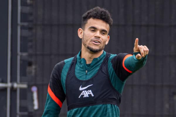 LIVERPOOL, ENGLAND - Wednesday, May 25, 2022: Liverpool's Luis Díaz during a training session at the AXA Training Centre ahead of the UEFA Champions League Final game between Liverpool FC and Real Madrid CF. (Pic by David Rawcliffe/Propaganda)