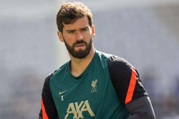 PARIS, FRANCE - Friday, May 27, 2022: Liverpool's goalkeeper Alisson Becker during a training session at the Stade de France ahead of the UEFA Champions League Final game between Liverpool FC and Real Madrid CF. (Pic by David Rawcliffe/Propaganda)