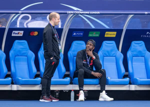 PARIS, FRANCE - Friday, May 27, 2022: Liverpool's Divock Origi during a training session at the Stade de France ahead of the UEFA Champions League Final game between Liverpool FC and Real Madrid CF. (Pic by David Rawcliffe/Propaganda)