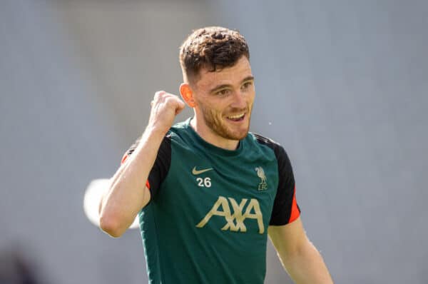 PARIS, FRANCE - Friday, May 27, 2022: Liverpool's Andy Robertson during a training session at the Stade de France ahead of the UEFA Champions League Final game between Liverpool FC and Real Madrid CF. (Pic by David Rawcliffe/Propaganda)