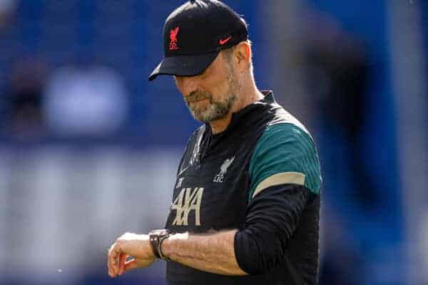 PARIS, FRANCE - Friday, May 27, 2022: Liverpool's manager Jürgen Klopp checks his watch during a training session at the Stade de France ahead of the UEFA Champions League Final game between Liverpool FC and Real Madrid CF. (Pic by David Rawcliffe/Propaganda)