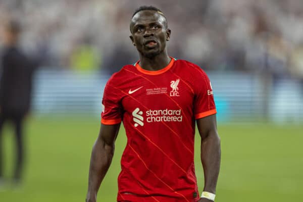 PARIS, FRANCE - Saturday, May 28, 2022: Liverpool's Sadio Mané looks dejected at the final whistle during the UEFA Champions League Final game between Liverpool FC and Real Madrid CF at the Stade de France. Real Madrid won 1-0. (Photo by David Rawcliffe/Propaganda)