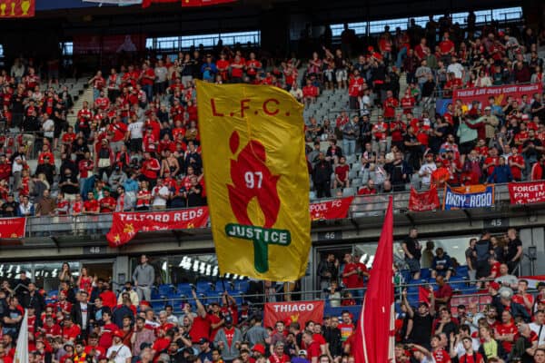 PARIS, FRANCE - Saturday, May 28, 2022: Liverpool supporters before the UEFA Champions League Final game between Liverpool FC and Real Madrid CF at the Stade de France. (Photo by David Rawcliffe/Propaganda)