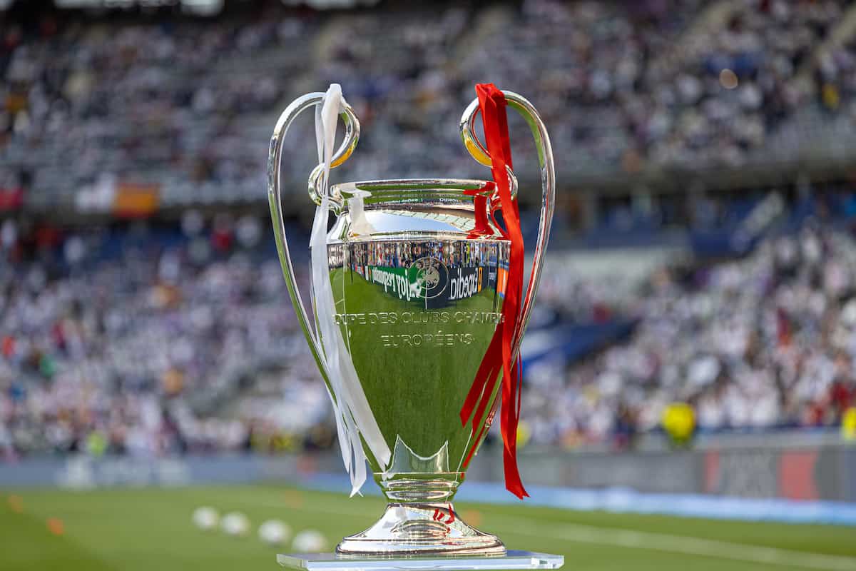 PARIS, FRANCE - Saturday, May 28, 2022: The European Cup Trophy on display befofe the UEFA Champions League Final game between Liverpool FC and Real Madrid CF at the Stade de France. (Photo by David Rawcliffe/Propaganda)