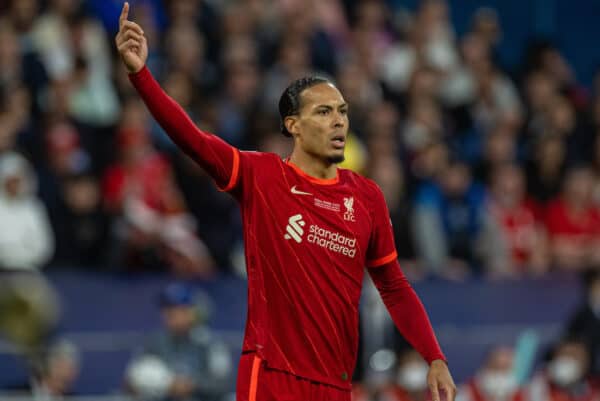 PARIS, FRANCE - Saturday, May 28, 2022: Liverpool's Virgil van Dijk during the UEFA Champions League Final game between Liverpool FC and Real Madrid CF at the Stade de France. (Photo by David Rawcliffe/Propaganda)