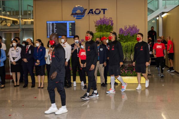 BANGKOK, THAILAND - Sunday, July 10, 2022: Liverpool's Naby Keita, Fábio Carvalho, Roberto Firmino and Diogo Jota arrive at Suvarnabhumi Airport in Bangkok, Thailand ahead of their pre-season friendly match against Manchester United FC. (Pic by David Rawcliffe/Propaganda)