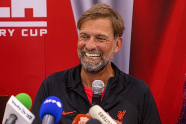 BANGKOK, THAILAND - Sunday, July 10, 2022: Liverpool's manager Jürgen Klopp at press conference as the team arrive at Suvarnabhumi Airport in Bangkok, Thailand ahead of their pre-season friendly match against Manchester United FC. (Pic by David Rawcliffe/Propaganda)