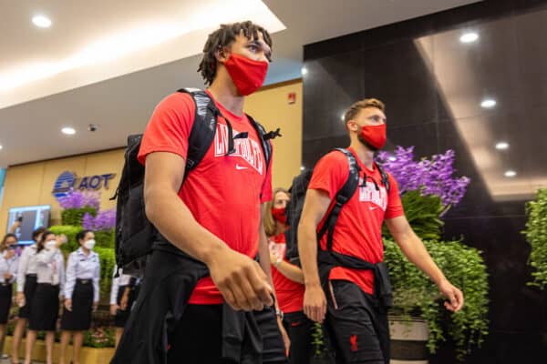 BANGKOK, THAILAND - Sunday, July 10, 2022: Liverpools Trent Alexander-Arnold arrives with the team at Suvarnabhumi Airport in Bangkok Thailand ahead of his side's pre-season friendly match against Manchester United FC. (Pic by David Rawcliffe/Propaganda)