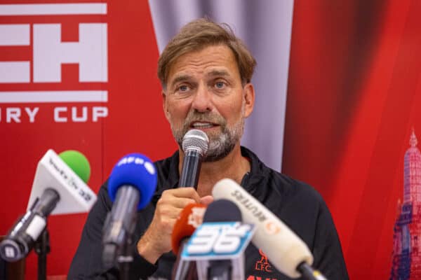 BANGKOK, THAILAND - Sunday, July 10, 2022: Liverpool's manager Jürgen Klopp at press conference as the team arrive at Suvarnabhumi Airport in Bangkok, Thailand ahead of their pre-season friendly match against Manchester United FC. (Pic by David Rawcliffe/Propaganda)