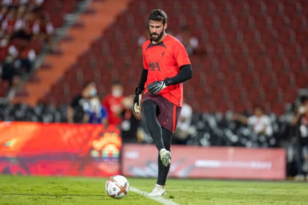 BANGKOK, THAILAND - Monday, July 11, 2022: Liverpool's goalkeeper Alisson Becker during a training session at the Rajamangala National Stadium on day two of the club's Asia Tour ahead of a friendly match against Manchester United FC. (Pic by David Rawcliffe/Propaganda)