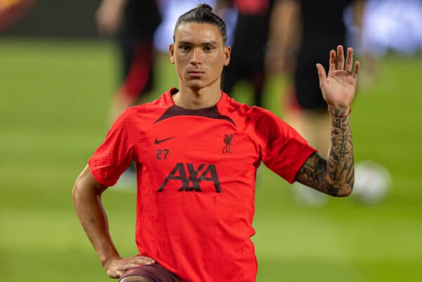 BANGKOK, THAILAND - Monday, July 11, 2022: Liverpool's new signing Darwin Núñez during a training session at the Rajamangala National Stadium on day two of the club's Asia Tour ahead of a friendly match against Manchester United FC. (Pic by David Rawcliffe/Propaganda)