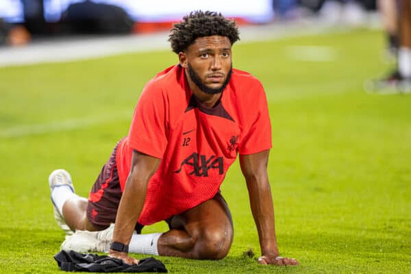 BANGKOK, THAILAND - Monday, July 11, 2022: Liverpool's Joe Gomez during a training session at the Rajamangala National Stadium on day two of the club's Asia Tour ahead of a friendly match against Manchester United FC. (Pic by David Rawcliffe/Propaganda)