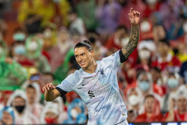 BANGKOK, THAILAND - Tuesday, July 12, 2022: Liverpool's new signing Darwin Núñez during the Bangkok Century Cup pre-season friendly match between Liverpool FC and Manchester United FC at the Rajamangala National Stadium. (Pic by David Rawcliffe/Propaganda)