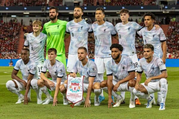 BANGKOK, THAILAND - Tuesday, July 12, 2022: Liverpool players line-up for a team group photograph before the Bangkok Century Cup pre-season friendly match between Liverpool FC and Manchester United FC at the Rajamangala National Stadium. (Pic by David Rawcliffe/Propaganda)