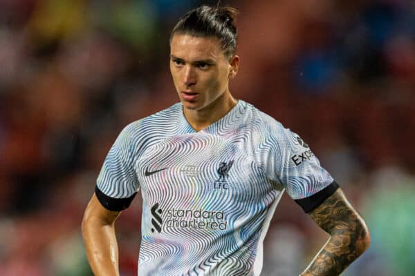 BANGKOK, THAILAND - Tuesday, July 12, 2022: Liverpool's new signing Darwin Núñez during the Bangkok Century Cup pre-season friendly match between Liverpool FC and Manchester United FC at the Rajamangala National Stadium. (Pic by David Rawcliffe/Propaganda)