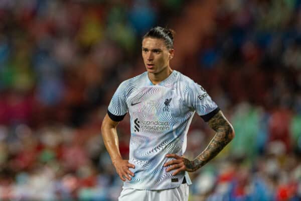 BANGKOK, THAILAND - Tuesday, July 12, 2022: Liverpool's new signing Darwin Núñez during the Bangkok Century Cup pre-season friendly match between Liverpool FC and Manchester United FC at the Rajamangala National Stadium. (Pic by David Rawcliffe/Propaganda)