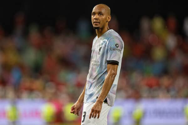 BANGKOK, THAILAND - Tuesday, July 12, 2022: Liverpool's Fabio Henrique Tavares 'Fabinho' during the Bangkok Century Cup pre-season friendly match between Liverpool FC and Manchester United FC at the Rajamangala National Stadium. (Pic by David Rawcliffe/Propaganda)
