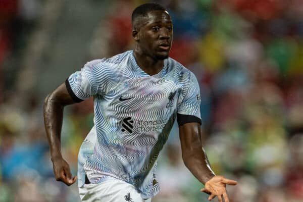 BANGKOK, THAILAND - Tuesday, July 12, 2022: Liverpool's Ibrahima Konaté during the Bangkok Century Cup pre-season friendly match between Liverpool FC and Manchester United FC at the Rajamangala National Stadium. (Pic by David Rawcliffe/Propaganda)