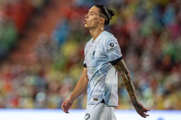 BANGKOK, THAILAND - Tuesday, July 12, 2022: Liverpool's new signing Darwin Núñez during the Bangkok Century Cup pre-season friendly match between Liverpool FC and Manchester United FC at the Rajamangala National Stadium. (Pic by David Rawcliffe/Propaganda)