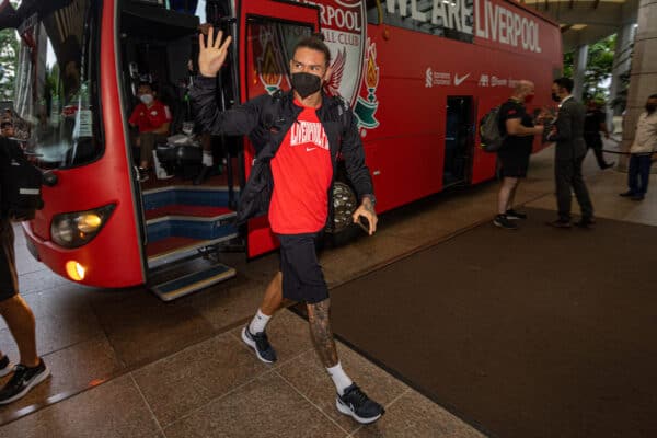 SINGAPORE - Wednesday, July 13, 2022: Liverpool's Darwin Núñez arrives at the Ritz-Carlton Hotel in Singapore on Day Four of the club's pre-season Asia Tour. (Pic by David Rawcliffe/Propaganda)