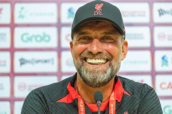 SINGAPORE - Thursday, July 14, 2022: Liverpool's manager Jürgen Klopp during a press conference at the National Stadium, Singapore ahead of the Standard Chartered Trophy pre-season friendly match against Crystal Palace. (Pic by David Rawcliffe/Propaganda)