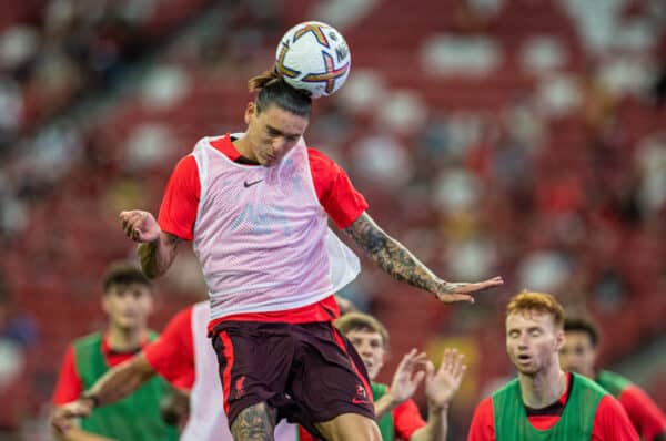 SINGAPORE - Thursday, July 14, 2022: Liverpool's Darwin Núñez during a training sessional at the National Stadium, Singapore ahead of the Standard Chartered Trophy pre-season friendly match against Crystal Palace. (Pic by David Rawcliffe/Propaganda)