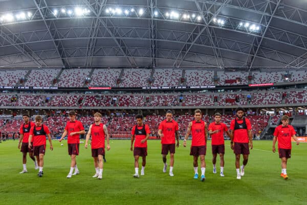 SINGAPORE - Thursday, July 14, 2022: Liverpool players during a training sessional at the National Stadium, Singapore ahead of the Standard Chartered Trophy pre-season friendly match against Crystal Palace. (Pic by David Rawcliffe/Propaganda)