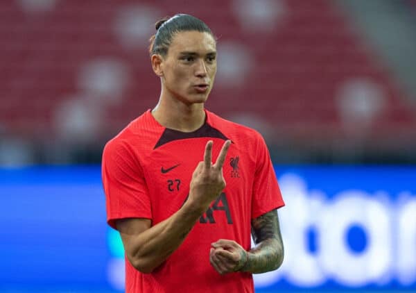 SINGAPORE - Thursday, July 14, 2022: Liverpool's Darwin Núñez during a training sessional at the National Stadium, Singapore ahead of the Standard Chartered Trophy pre-season friendly match against Crystal Palace. (Pic by David Rawcliffe/Propaganda)