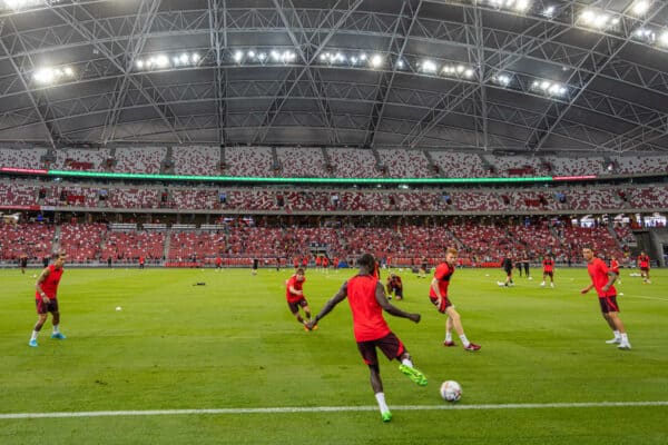 SINGAPORE - Thursday, July 14, 2022: Liverpool players during a training sessional at the National Stadium, Singapore ahead of the Standard Chartered Trophy pre-season friendly match against Crystal Palace. (Pic by David Rawcliffe/Propaganda)