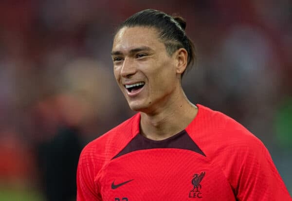 SINGAPORE - Thursday, July 14, 2022: Liverpool's Darwin Núñez during a training sessional at the National Stadium, Singapore ahead of the Standard Chartered Trophy pre-season friendly match against Crystal Palace. (Pic by David Rawcliffe/Propaganda)