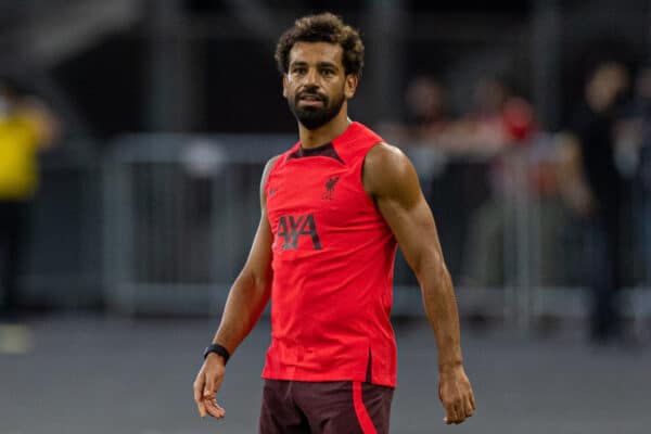 SINGAPORE - Thursday, July 14, 2022: Liverpool's Mohamed Salah during a training sessional at the National Stadium, Singapore ahead of the Standard Chartered Trophy pre-season friendly match against Crystal Palace. (Pic by David Rawcliffe/Propaganda)