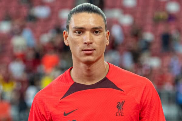 SINGAPORE - Thursday, July 14, 2022: Liverpool's Darwin Núñez during a training sessional at the National Stadium, Singapore ahead of the Standard Chartered Trophy pre-season friendly match against Crystal Palace. (Pic by David Rawcliffe/Propaganda)