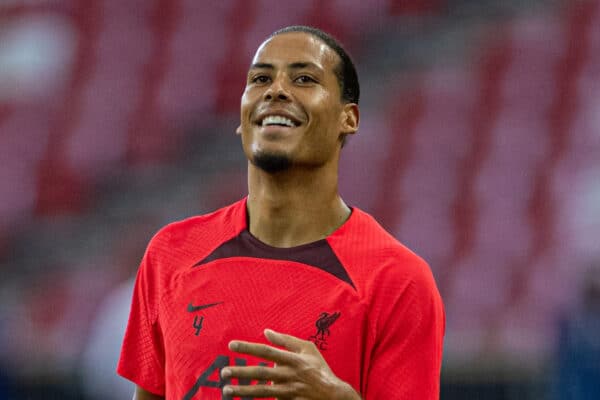 SINGAPORE - Thursday, July 14, 2022: Liverpool's Virgil van Dijk during a training sessional at the National Stadium, Singapore ahead of the Standard Chartered Trophy pre-season friendly match against Crystal Palace. (Pic by David Rawcliffe/Propaganda)