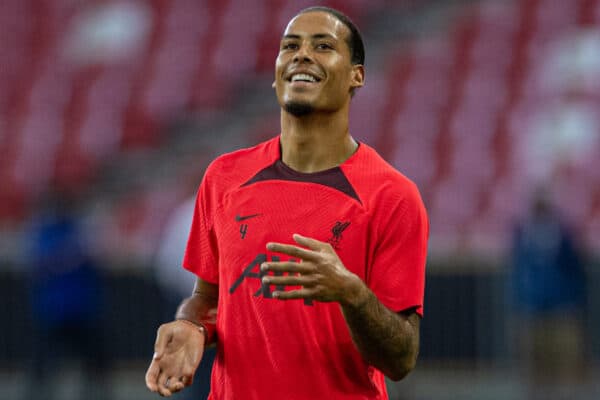 SINGAPORE - Thursday, July 14, 2022: Liverpool's Virgil van Dijk during a training sessional at the National Stadium, Singapore ahead of the Standard Chartered Trophy pre-season friendly match against Crystal Palace. (Pic by David Rawcliffe/Propaganda)