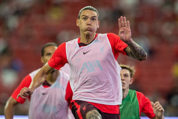 SINGAPORE - Thursday, July 14, 2022: Liverpool's Darwin Núñez during a training sessional at the National Stadium, Singapore ahead of the Standard Chartered Trophy pre-season friendly match against Crystal Palace. (Pic by David Rawcliffe/Propaganda)