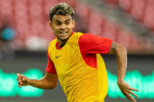 SINGAPORE - Thursday, July 14, 2022: Liverpool's Luis Díaz during a training sessional at the National Stadium, Singapore ahead of the Standard Chartered Trophy pre-season friendly match against Crystal Palace. (Pic by David Rawcliffe/Propaganda)